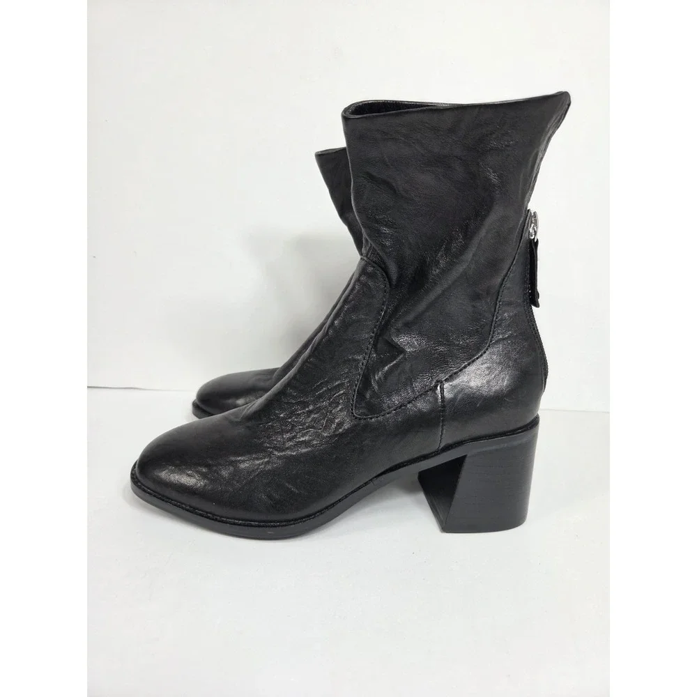 Kelsi Dagger Brooklyn Island Boot Blk Leather Wmn Sz 6 Anthropology Chunky Heel